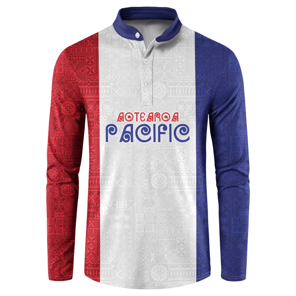 New Zealand Rugby Pacific Personalised Button Sweatshirt Maori Style Tribal Tapa Pattern