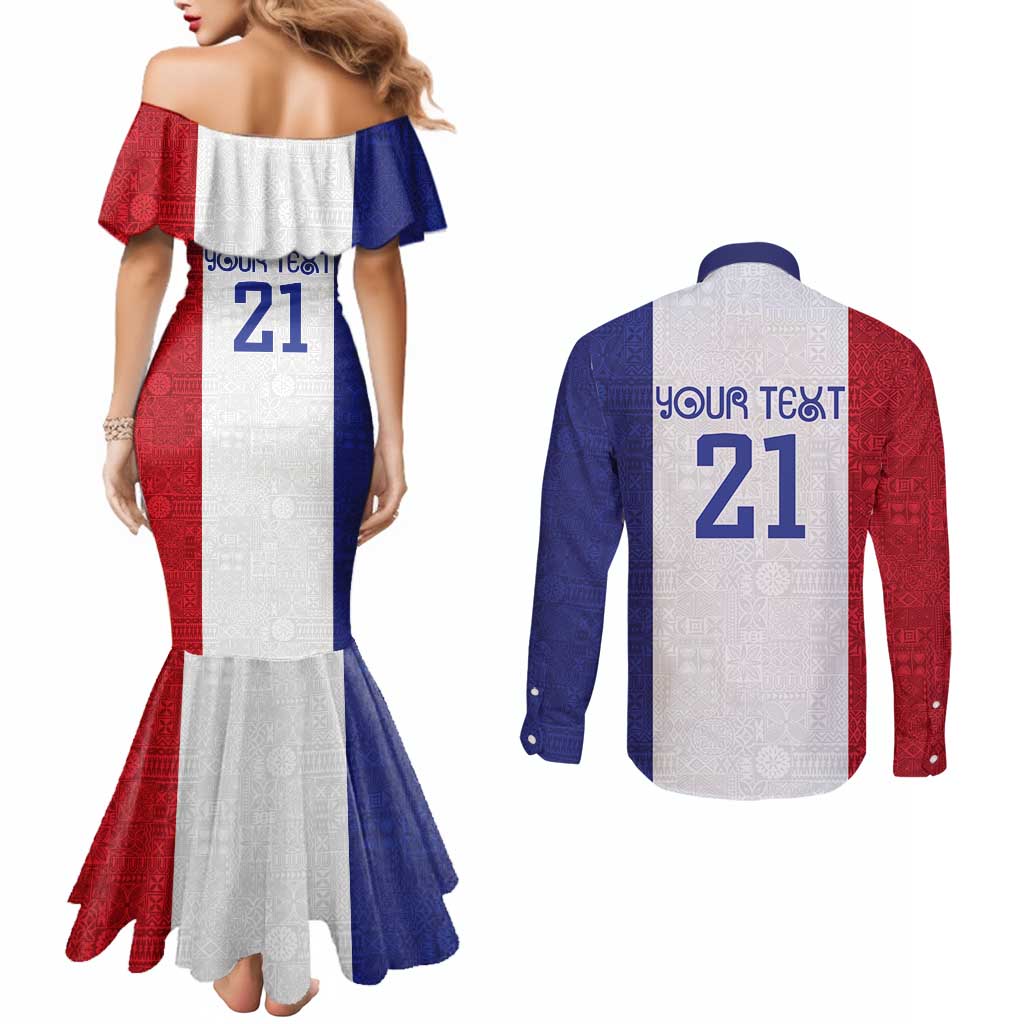 New Zealand Rugby Pacific Personalised Couples Matching Mermaid Dress and Long Sleeve Button Shirt Maori Style Tribal Tapa Pattern