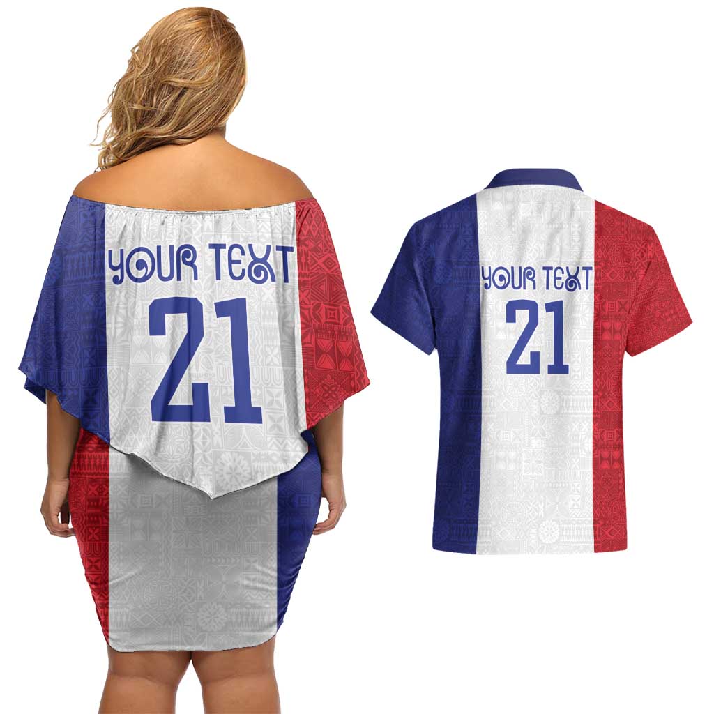 New Zealand Rugby Pacific Personalised Couples Matching Off Shoulder Short Dress and Hawaiian Shirt Maori Style Tribal Tapa Pattern