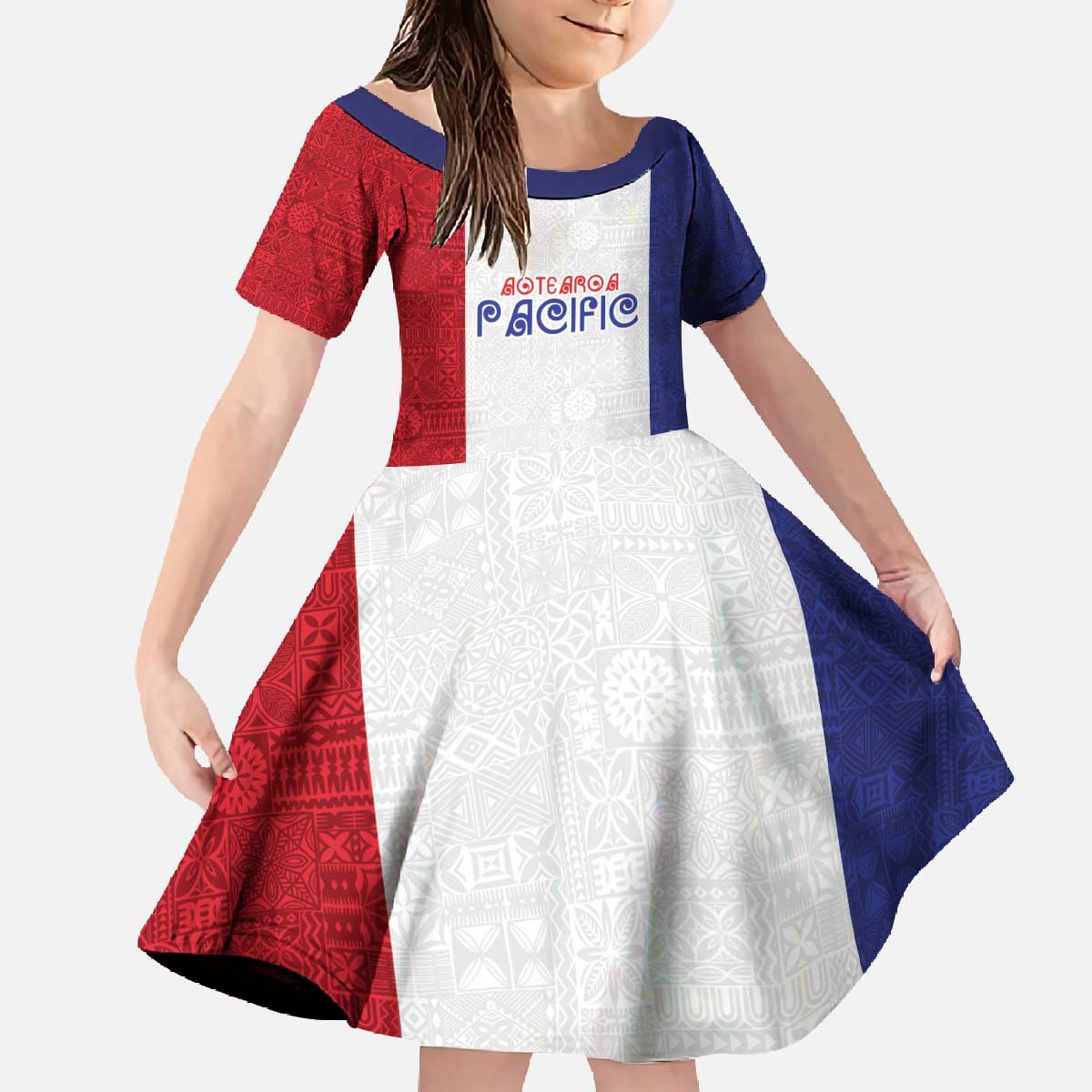 New Zealand Rugby Pacific Personalised Family Matching Off The Shoulder Long Sleeve Dress and Hawaiian Shirt Maori Style Tribal Tapa Pattern