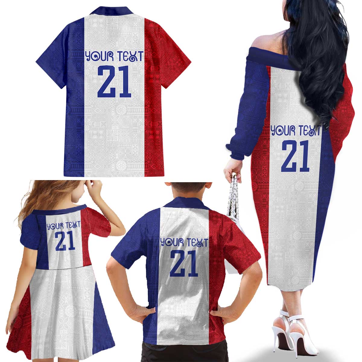 New Zealand Rugby Pacific Personalised Family Matching Off The Shoulder Long Sleeve Dress and Hawaiian Shirt Maori Style Tribal Tapa Pattern