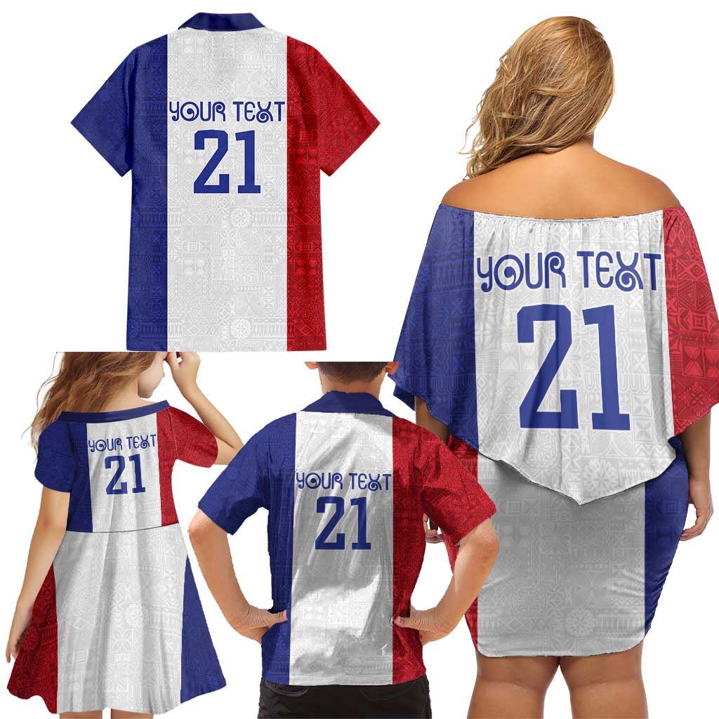 New Zealand Rugby Pacific Personalised Family Matching Off Shoulder Short Dress and Hawaiian Shirt Maori Style Tribal Tapa Pattern