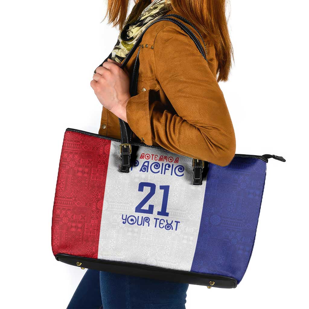 New Zealand Rugby Pacific Personalised Leather Tote Bag Maori Style Tribal Tapa Pattern