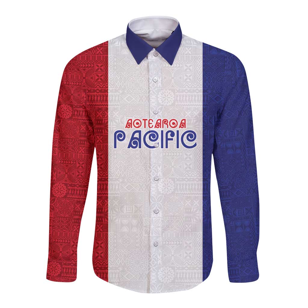 New Zealand Rugby Pacific Personalised Long Sleeve Button Shirt Maori Style Tribal Tapa Pattern