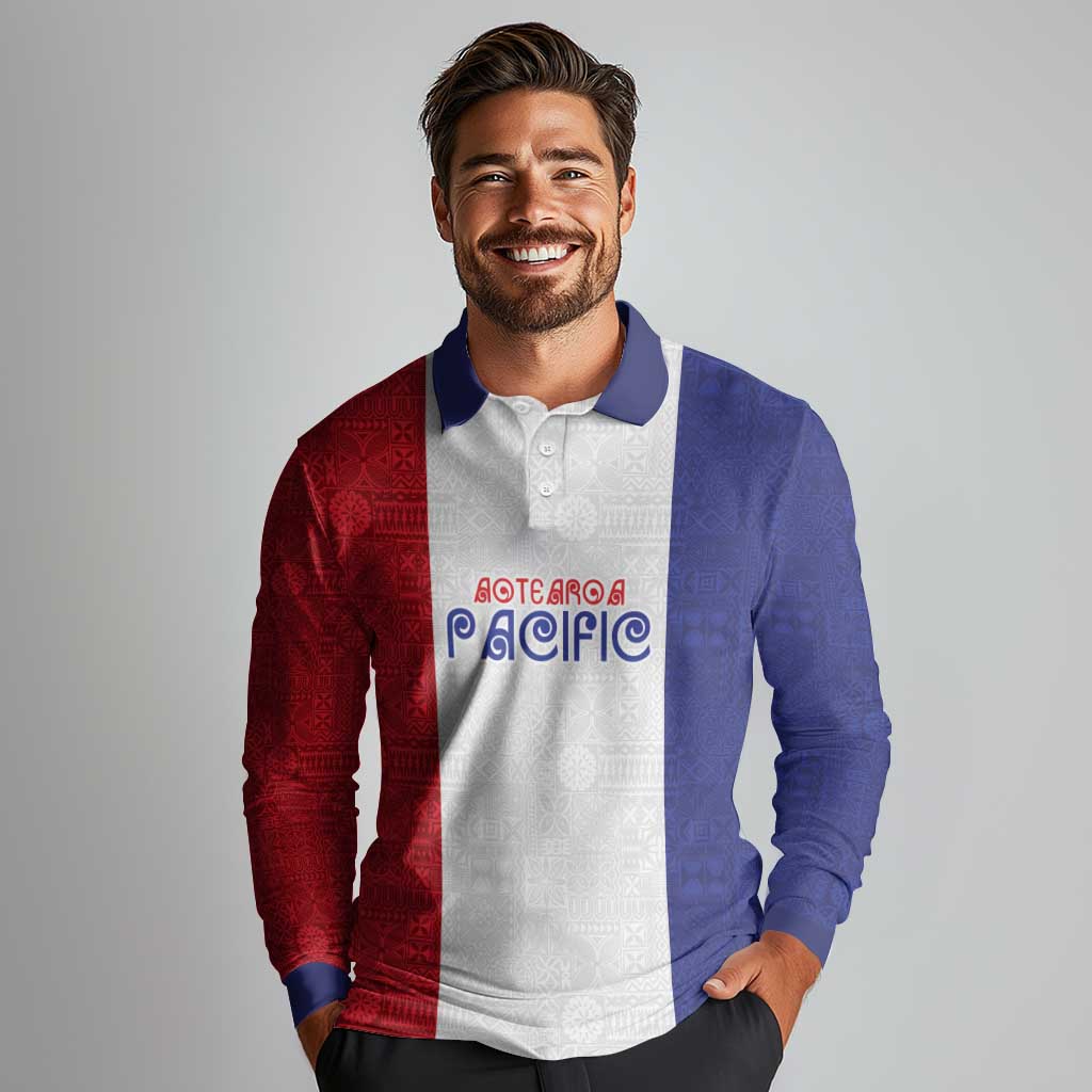 New Zealand Rugby Pacific Personalised Long Sleeve Polo Shirt Maori Style Tribal Tapa Pattern