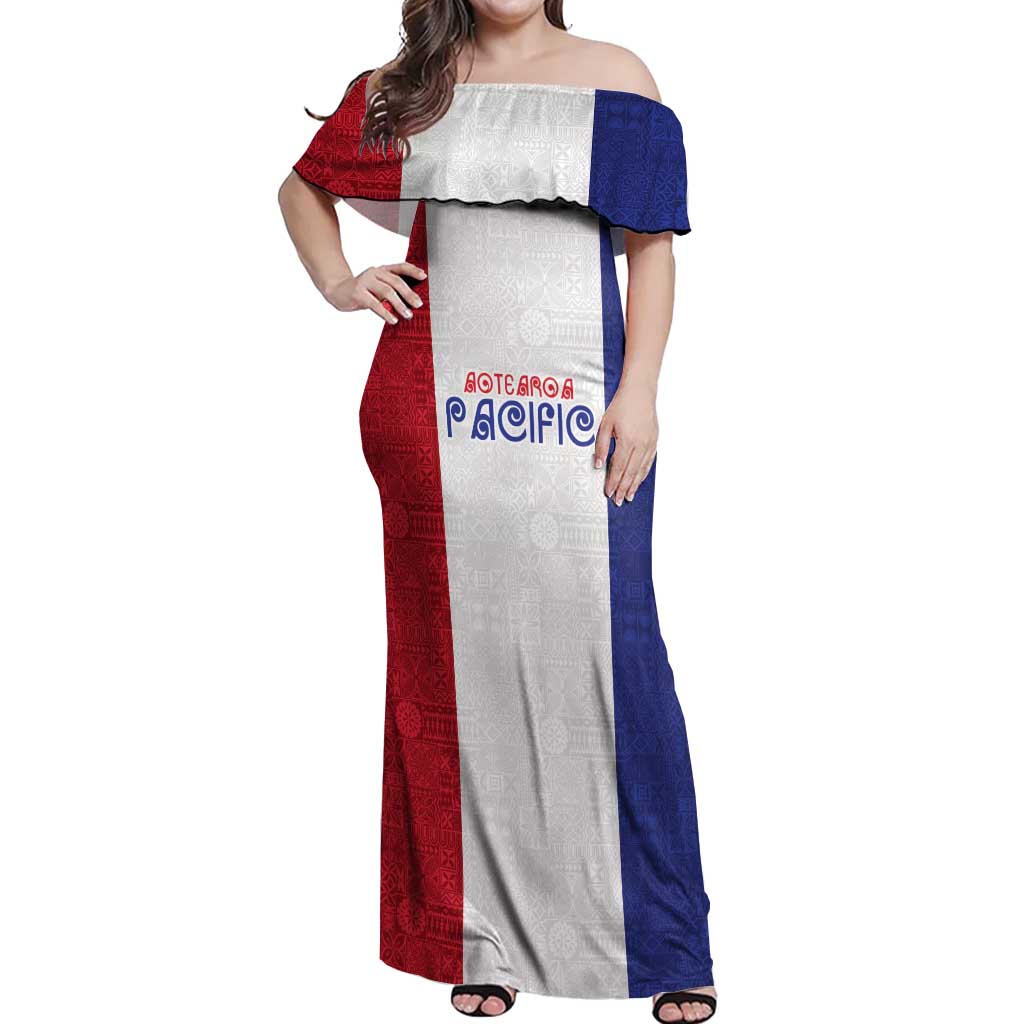 New Zealand Rugby Pacific Personalised Off Shoulder Maxi Dress Maori Style Tribal Tapa Pattern