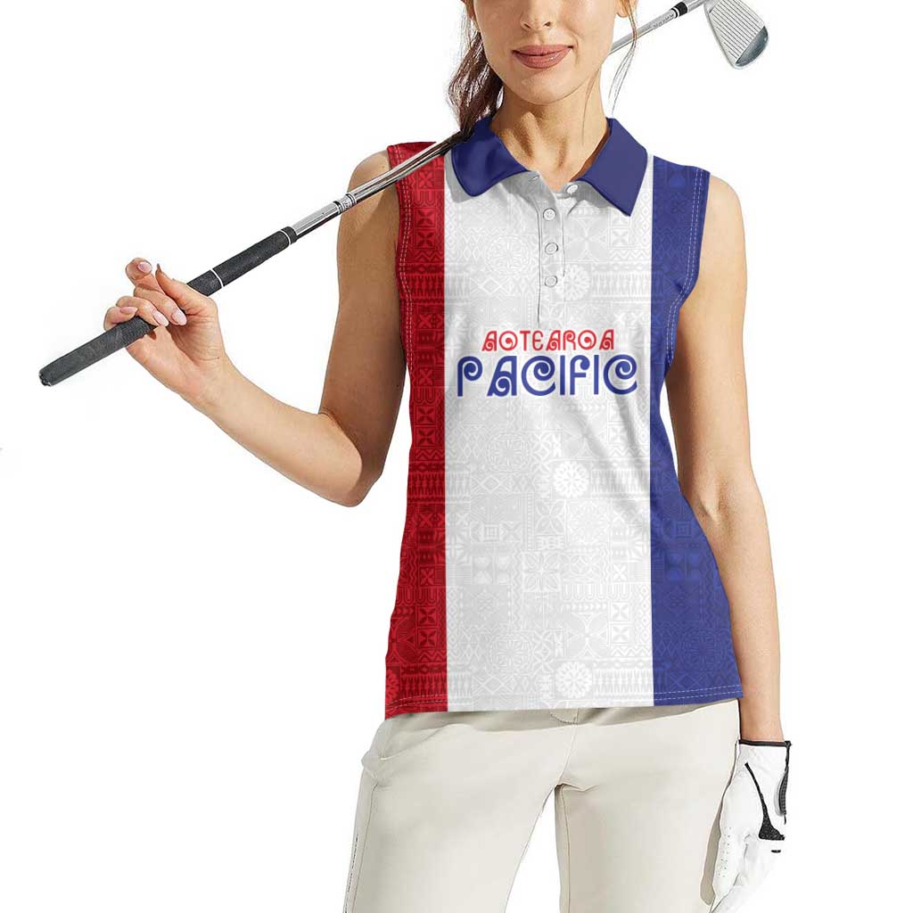 New Zealand Rugby Pacific Personalised Women Sleeveless Polo Shirt Maori Style Tribal Tapa Pattern