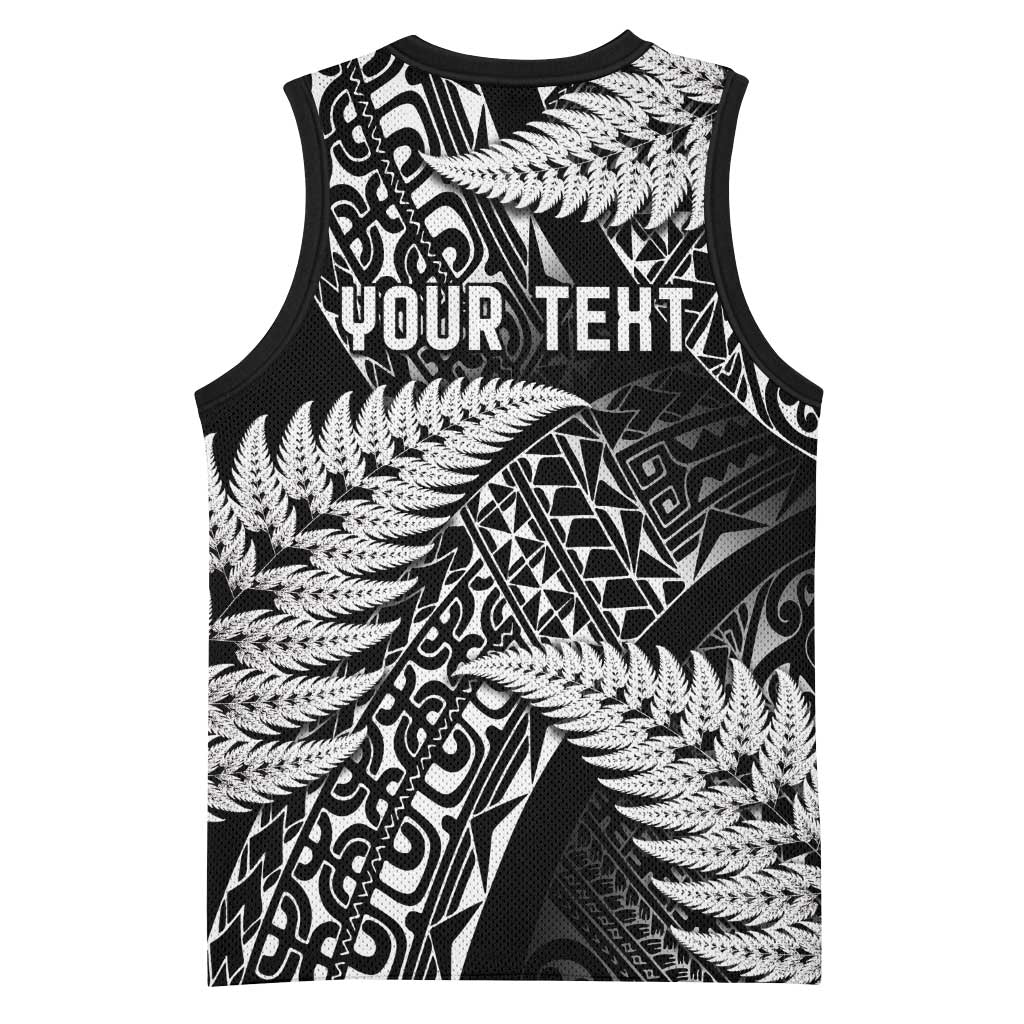New Zealand Rugby Pacific Personalised Basketball Jersey All Black Maori Pasifika Fern Pattern - Polynesian Pride
