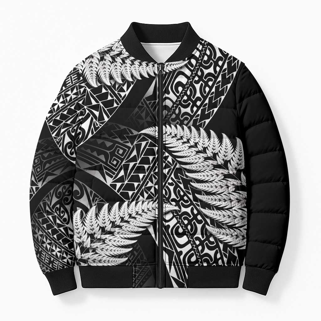 New Zealand Rugby Pacific Personalised Bomber Puffer Jacket All Black Maori Pasifika Fern Pattern - Polynesian Pride