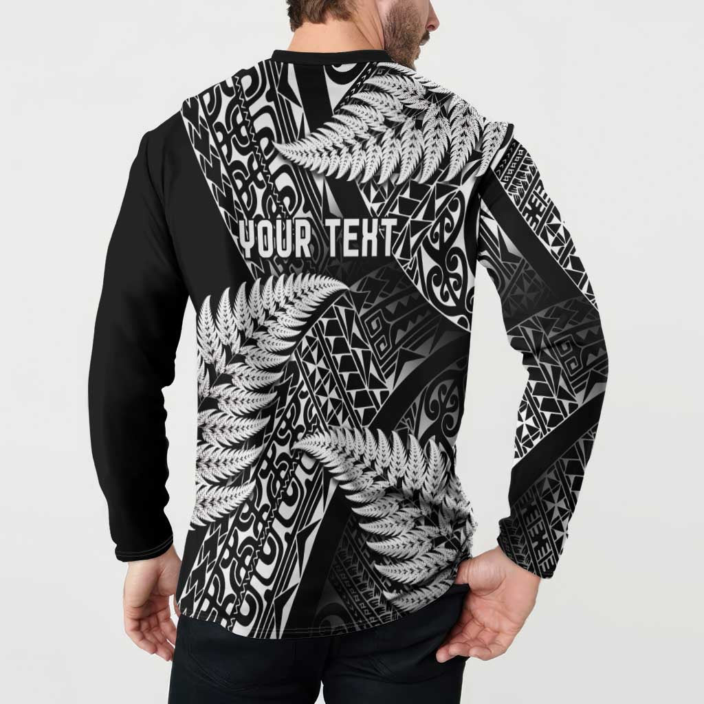New Zealand Rugby Pacific Personalised Button Sweatshirt All Black Maori Pasifika Fern Pattern