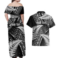 New Zealand Rugby Pacific Personalised Couples Matching Off Shoulder Maxi Dress and Hawaiian Shirt All Black Maori Pasifika Fern Pattern