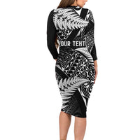 New Zealand Rugby Pacific Personalised Family Matching Long Sleeve Bodycon Dress and Hawaiian Shirt All Black Maori Pasifika Fern Pattern