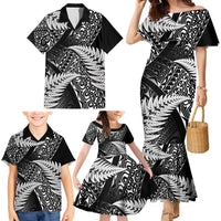 New Zealand Rugby Pacific Personalised Family Matching Mermaid Dress and Hawaiian Shirt All Black Maori Pasifika Fern Pattern