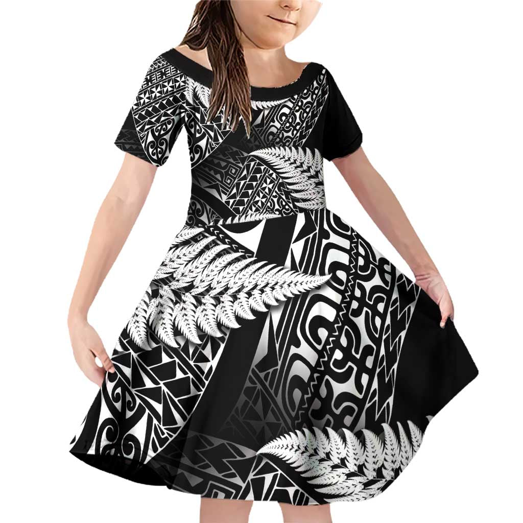 New Zealand Rugby Pacific Personalised Family Matching Off Shoulder Short Dress and Hawaiian Shirt All Black Maori Pasifika Fern Pattern