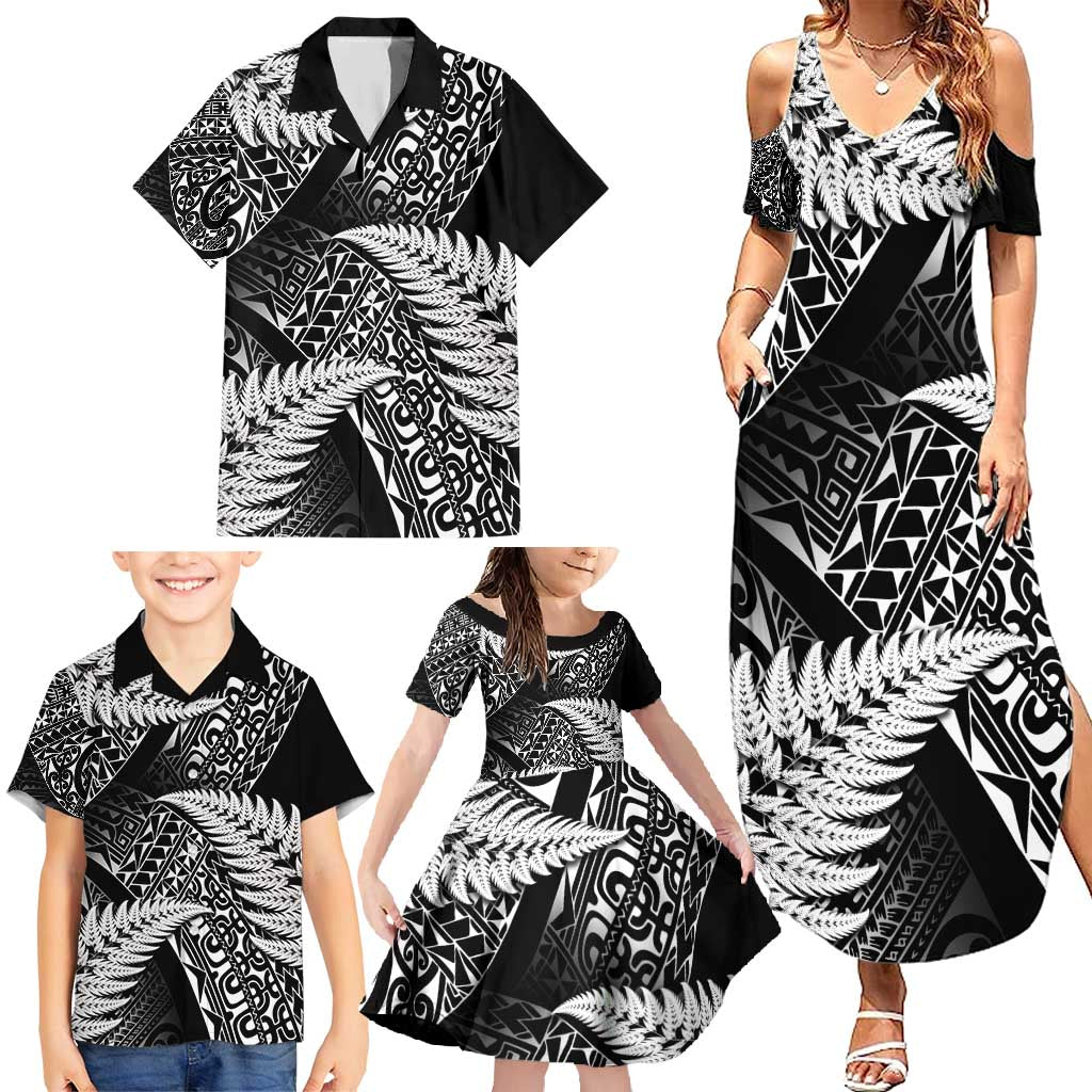 New Zealand Rugby Pacific Personalised Family Matching Summer Maxi Dress and Hawaiian Shirt All Black Maori Pasifika Fern Pattern