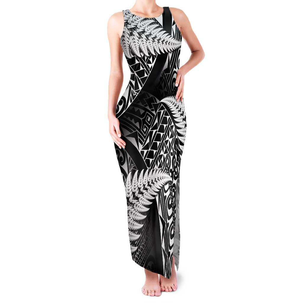 New Zealand Rugby Pacific Personalised Family Matching Tank Maxi Dress and Hawaiian Shirt All Black Maori Pasifika Fern Pattern