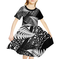 New Zealand Rugby Pacific Personalised Kid Short Sleeve Dress All Black Maori Pasifika Fern Pattern