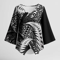 New Zealand Rugby Pacific Personalised Kimono Sleeve Blouse All Black Maori Pasifika Fern Pattern - Polynesian Pride