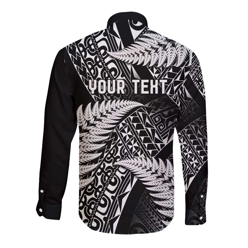 New Zealand Rugby Pacific Personalised Long Sleeve Button Shirt All Black Maori Pasifika Fern Pattern