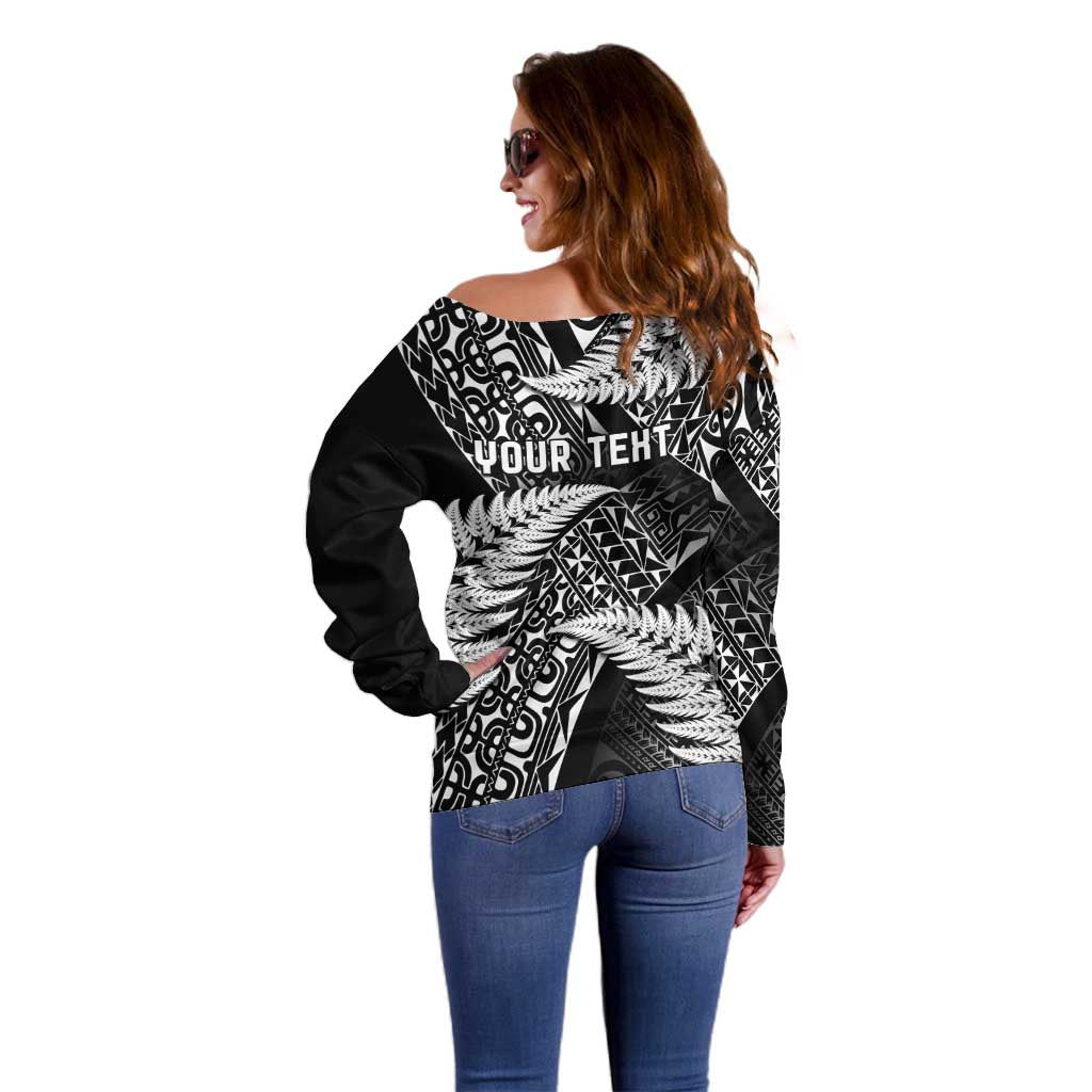 New Zealand Rugby Pacific Personalised Off Shoulder Sweater All Black Maori Pasifika Fern Pattern