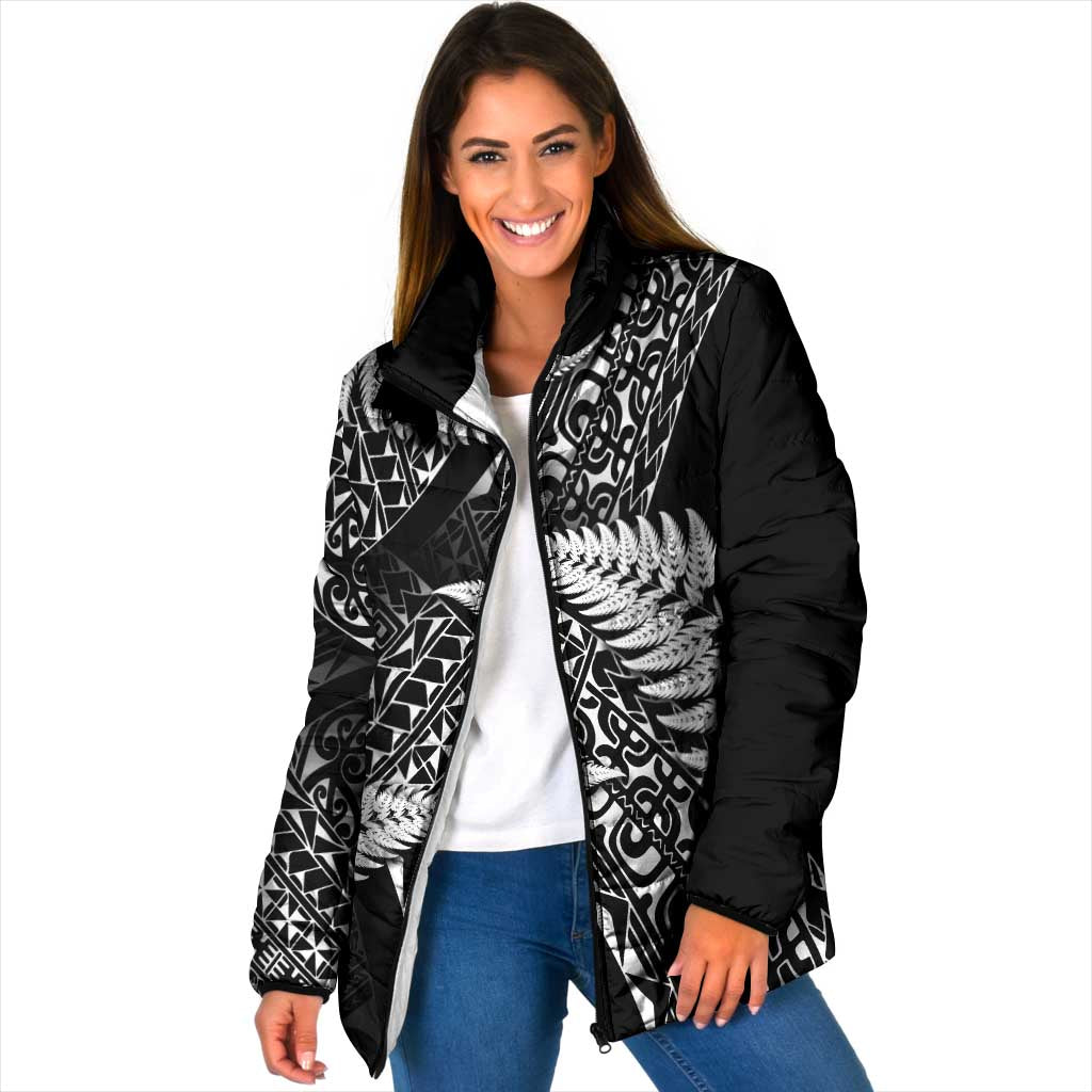 New Zealand Rugby Pacific Personalised Padded Jacket All Black Maori Pasifika Fern Pattern - Polynesian Pride