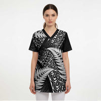 New Zealand Rugby Pacific Personalised Scrub Top All Black Maori Pasifika Fern Pattern - Polynesian Pride