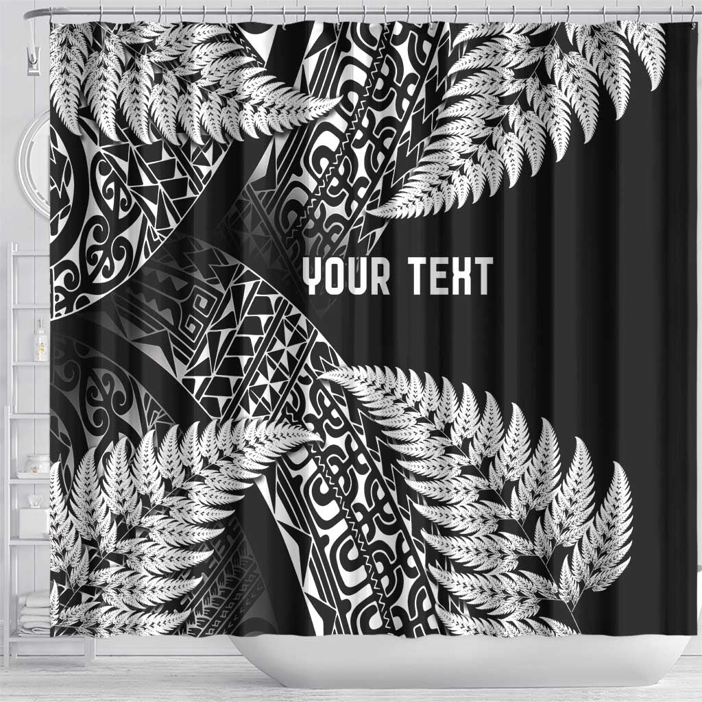 New Zealand Rugby Pacific Personalised Shower Curtain All Black Maori Pasifika Fern Pattern