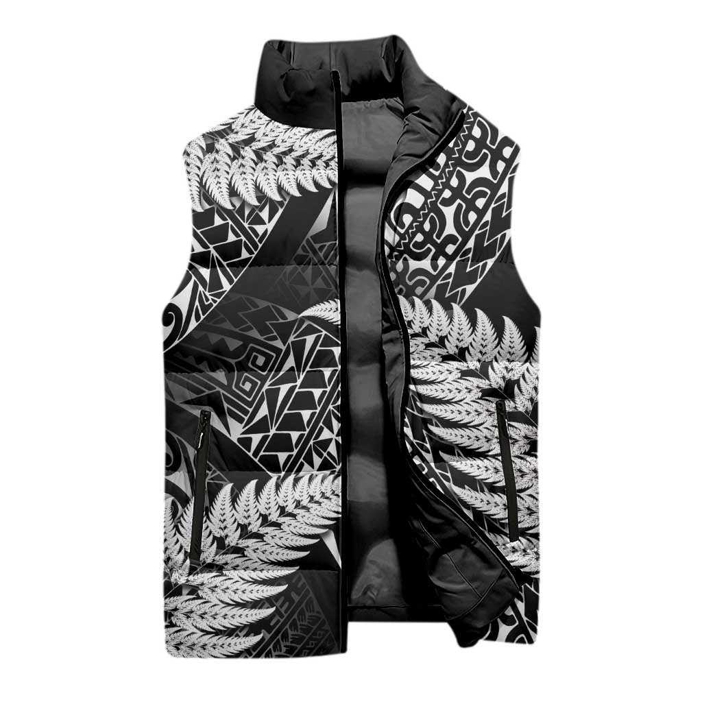 New Zealand Rugby Pacific Personalised Sleeveless Puffer Jacket All Black Maori Pasifika Fern Pattern - Polynesian Pride