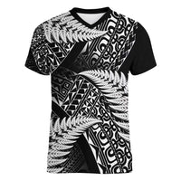 New Zealand Rugby Pacific Personalised Women V-Neck T-Shirt All Black Maori Pasifika Fern Pattern