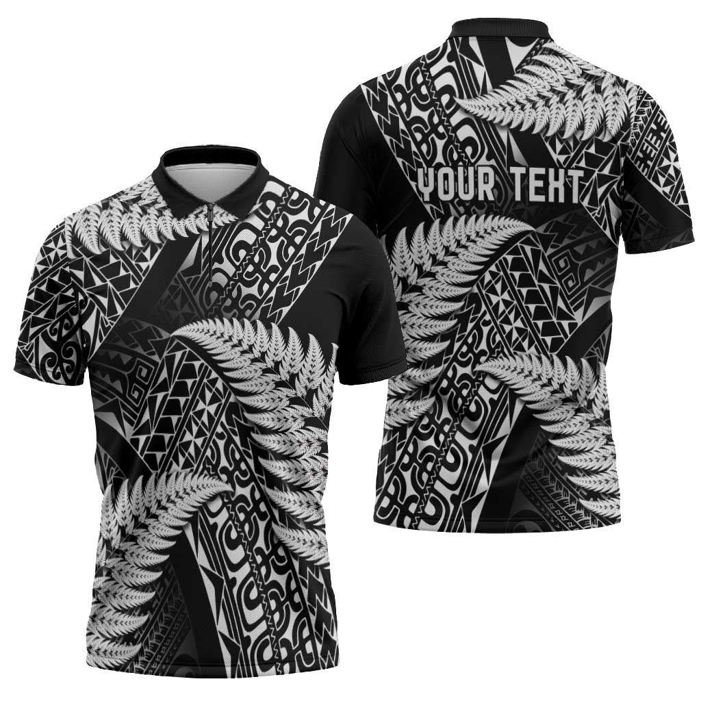 New Zealand Rugby Pacific Personalised Zipper Polo Shirt All Black Maori Pasifika Fern Pattern - Polynesian Pride