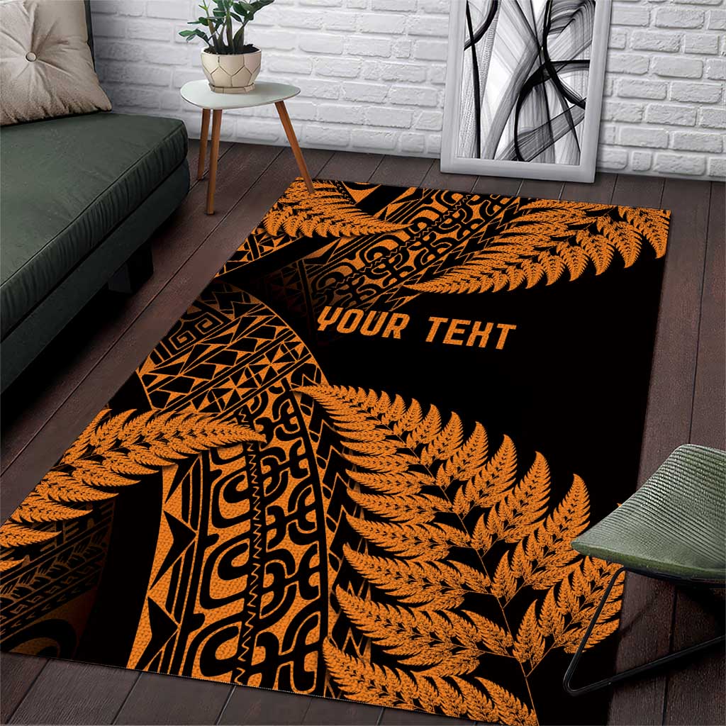 New Zealand Rugby Pacific Personalised Area Rug All Gold Maori Pasifika Fern Pattern