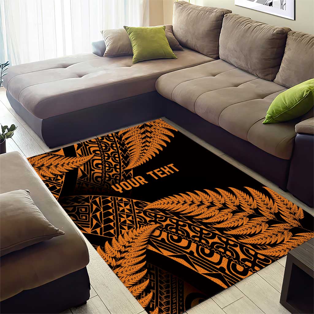 New Zealand Rugby Pacific Personalised Area Rug All Gold Maori Pasifika Fern Pattern