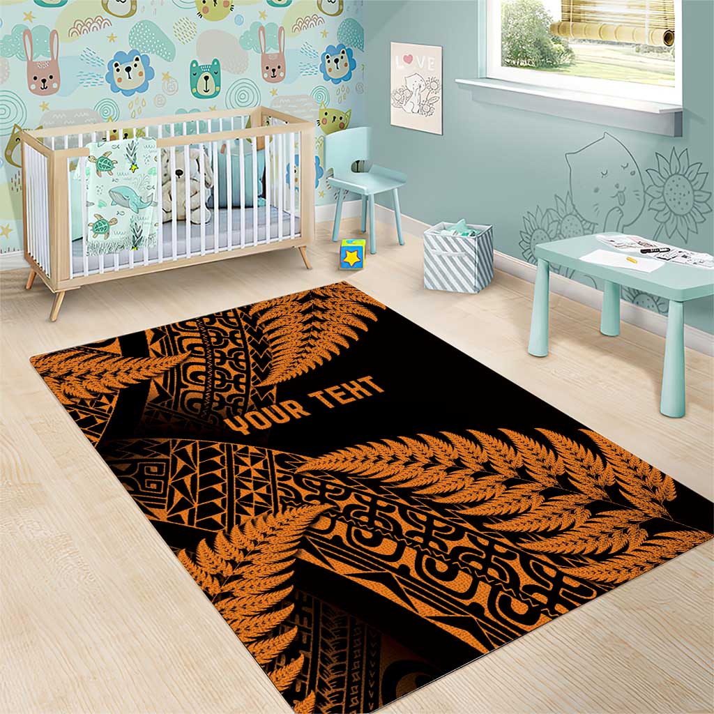 New Zealand Rugby Pacific Personalised Area Rug All Gold Maori Pasifika Fern Pattern