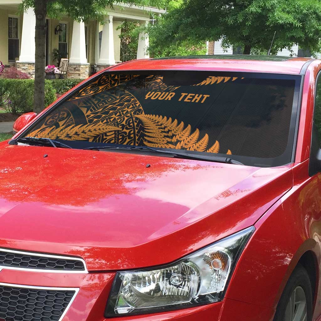 New Zealand Rugby Pacific Personalised Auto Sun Shade All Gold Maori Pasifika Fern Pattern - Polynesian Pride
