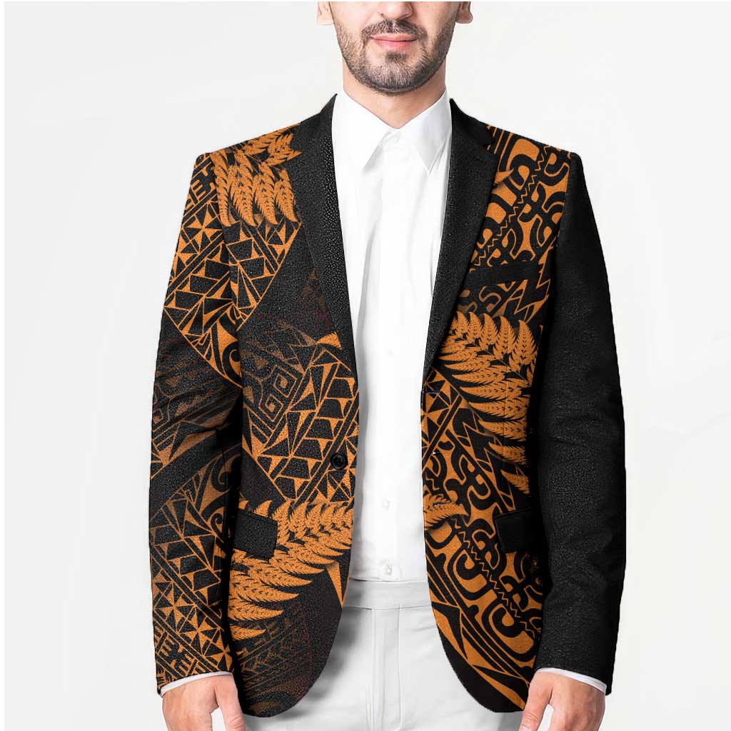 New Zealand Rugby Pacific Personalised Blazer All Gold Maori Pasifika Fern Pattern - Polynesian Pride