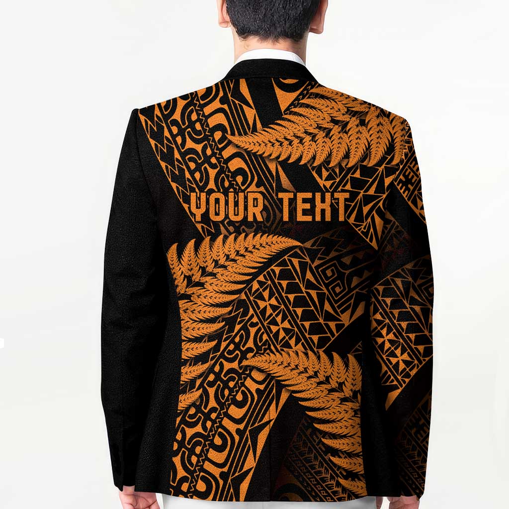 New Zealand Rugby Pacific Personalised Blazer All Gold Maori Pasifika Fern Pattern - Polynesian Pride