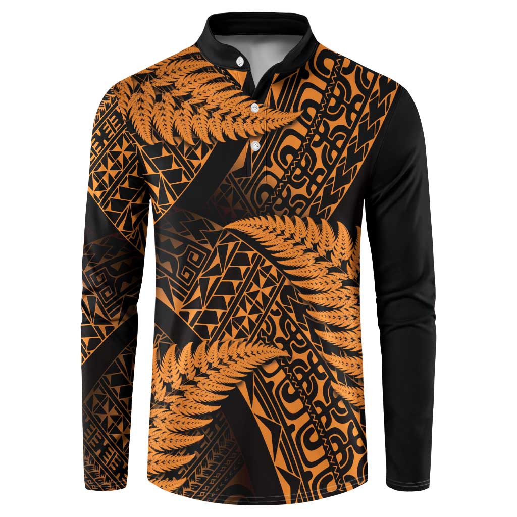 New Zealand Rugby Pacific Personalised Button Sweatshirt All Gold Maori Pasifika Fern Pattern