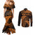 New Zealand Rugby Pacific Personalised Couples Matching Mermaid Dress and Long Sleeve Button Shirt All Gold Maori Pasifika Fern Pattern