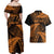 New Zealand Rugby Pacific Personalised Couples Matching Off Shoulder Maxi Dress and Hawaiian Shirt All Gold Maori Pasifika Fern Pattern