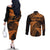 New Zealand Rugby Pacific Personalised Couples Matching Off The Shoulder Long Sleeve Dress and Long Sleeve Button Shirt All Gold Maori Pasifika Fern Pattern