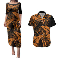 New Zealand Rugby Pacific Personalised Couples Matching Puletasi and Hawaiian Shirt All Gold Maori Pasifika Fern Pattern