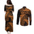 New Zealand Rugby Pacific Personalised Couples Matching Puletasi and Long Sleeve Button Shirt All Gold Maori Pasifika Fern Pattern