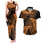 New Zealand Rugby Pacific Personalised Couples Matching Tank Maxi Dress and Hawaiian Shirt All Gold Maori Pasifika Fern Pattern