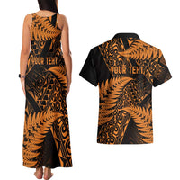 New Zealand Rugby Pacific Personalised Couples Matching Tank Maxi Dress and Hawaiian Shirt All Gold Maori Pasifika Fern Pattern