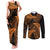 New Zealand Rugby Pacific Personalised Couples Matching Tank Maxi Dress and Long Sleeve Button Shirt All Gold Maori Pasifika Fern Pattern