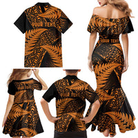 New Zealand Rugby Pacific Personalised Family Matching Mermaid Dress and Hawaiian Shirt All Gold Maori Pasifika Fern Pattern