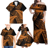 New Zealand Rugby Pacific Personalised Family Matching Off Shoulder Maxi Dress and Hawaiian Shirt All Gold Maori Pasifika Fern Pattern
