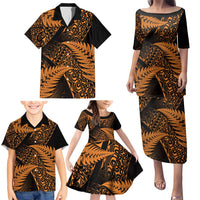 New Zealand Rugby Pacific Personalised Family Matching Puletasi and Hawaiian Shirt All Gold Maori Pasifika Fern Pattern
