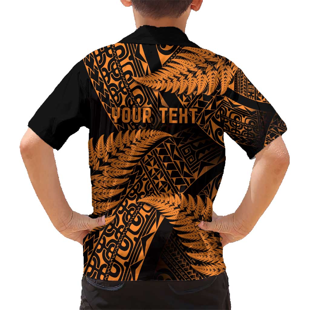 New Zealand Rugby Pacific Personalised Family Matching Short Sleeve Bodycon Dress and Hawaiian Shirt All Gold Maori Pasifika Fern Pattern