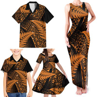 New Zealand Rugby Pacific Personalised Family Matching Tank Maxi Dress and Hawaiian Shirt All Gold Maori Pasifika Fern Pattern